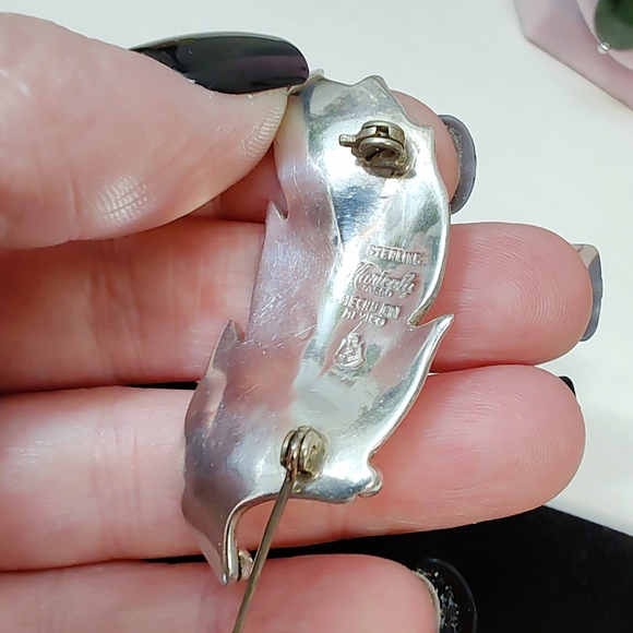 Vintage TAXCO Maricela Sterling Silver Pebble accented Leaf Brooch Pin - Picture 9 of 12